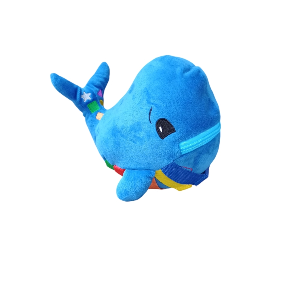 Buckle Toys BLU WHALE colorful Buckles Zipper Mouth Fleece Stuffed Toy 7in